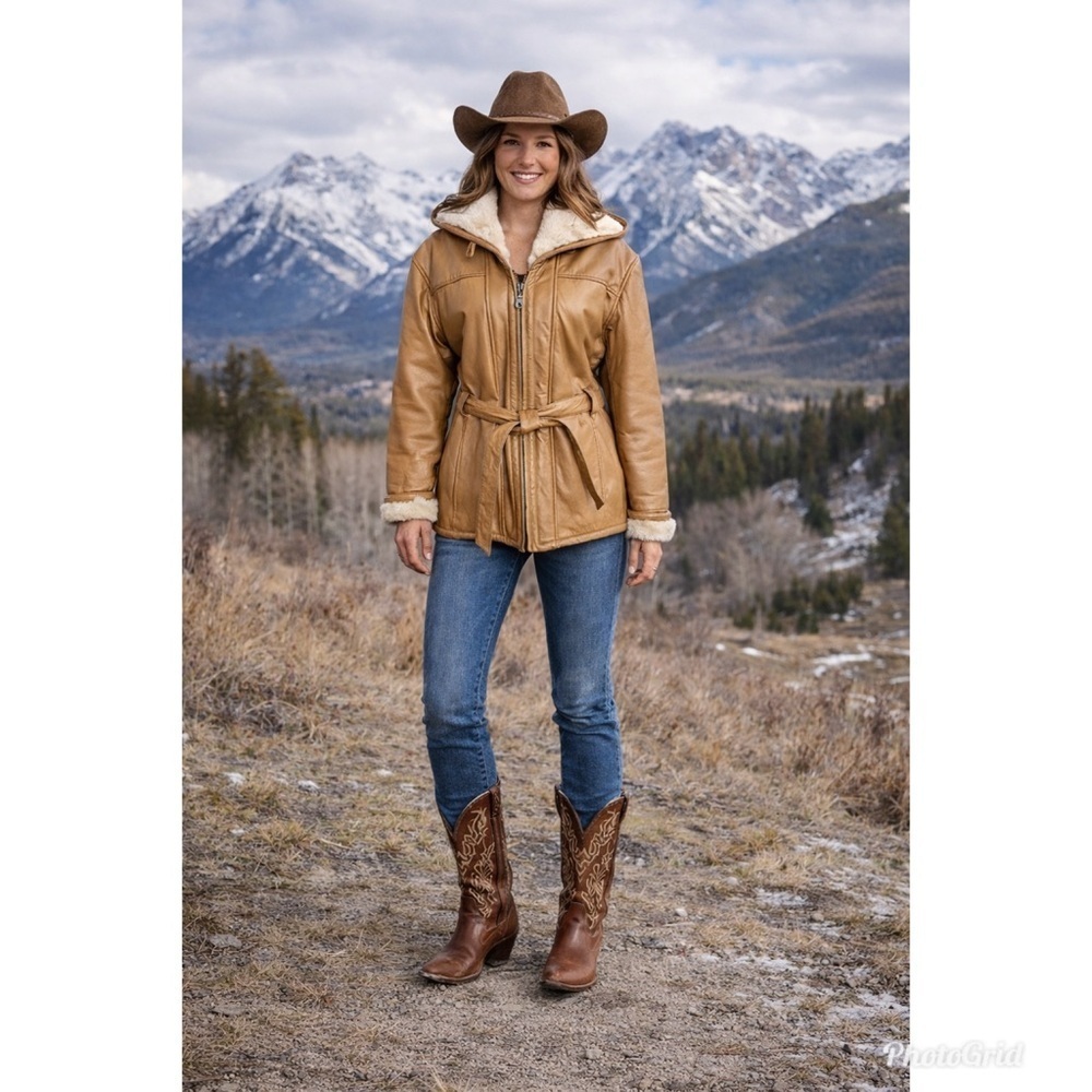 Wilsons Leather western Belted Jacket Small tan